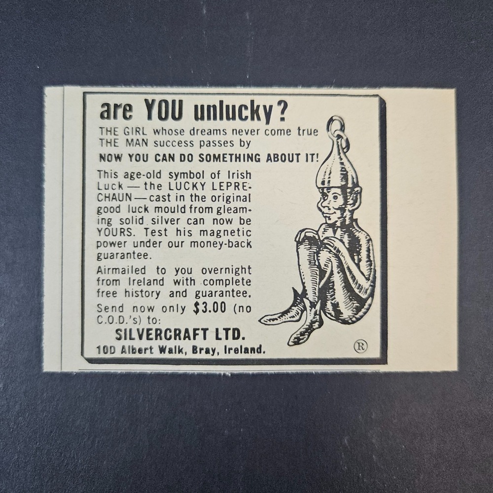 1964 Silvercraft Ltd Lucky Leprechaun Cast Silver Vintage Print Ad Bray Ireland